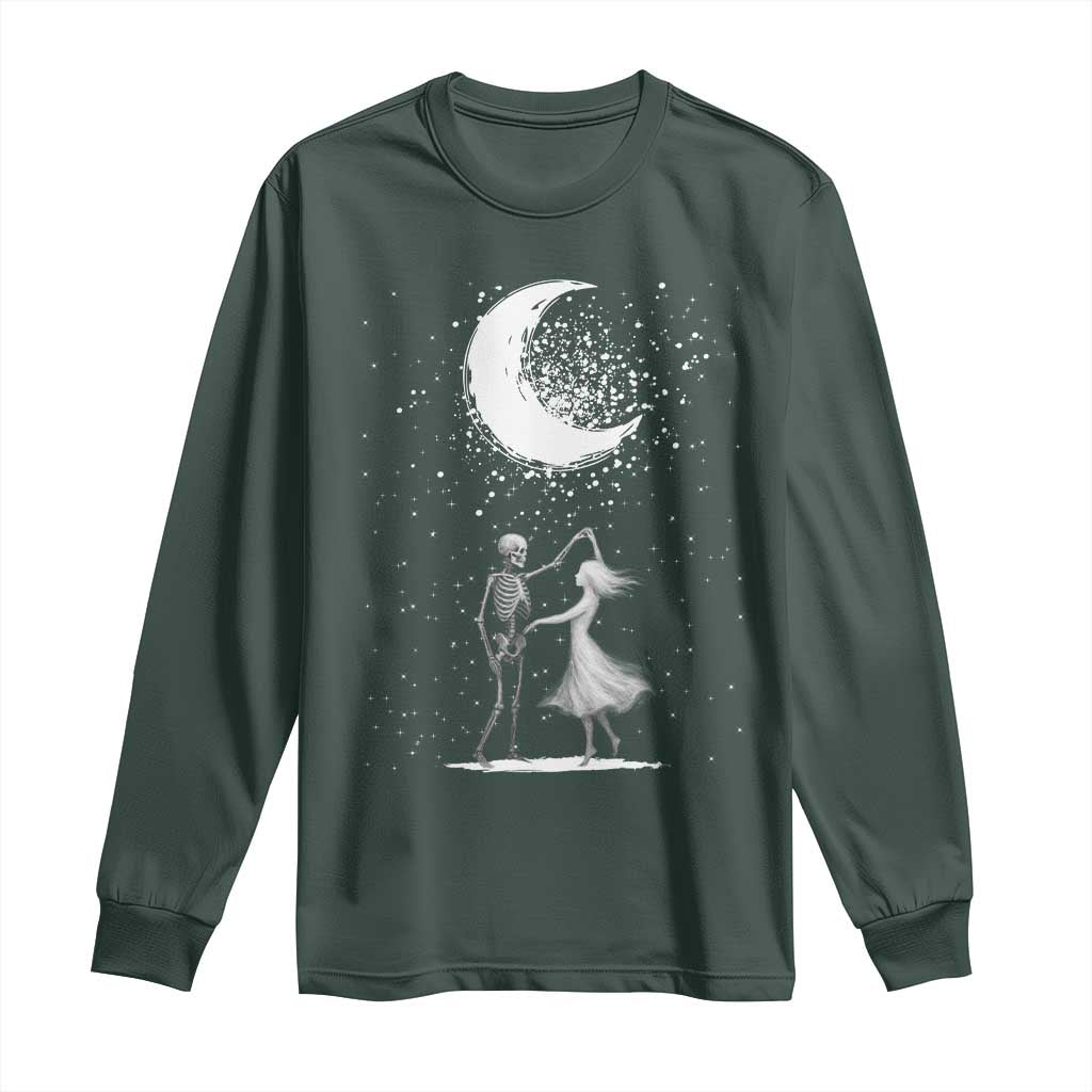 Skeleton Lover Dancing Under The Moon Dark Romantic Art Long Sleeve Shirt TS12 Dark Forest Green Print Your Wear