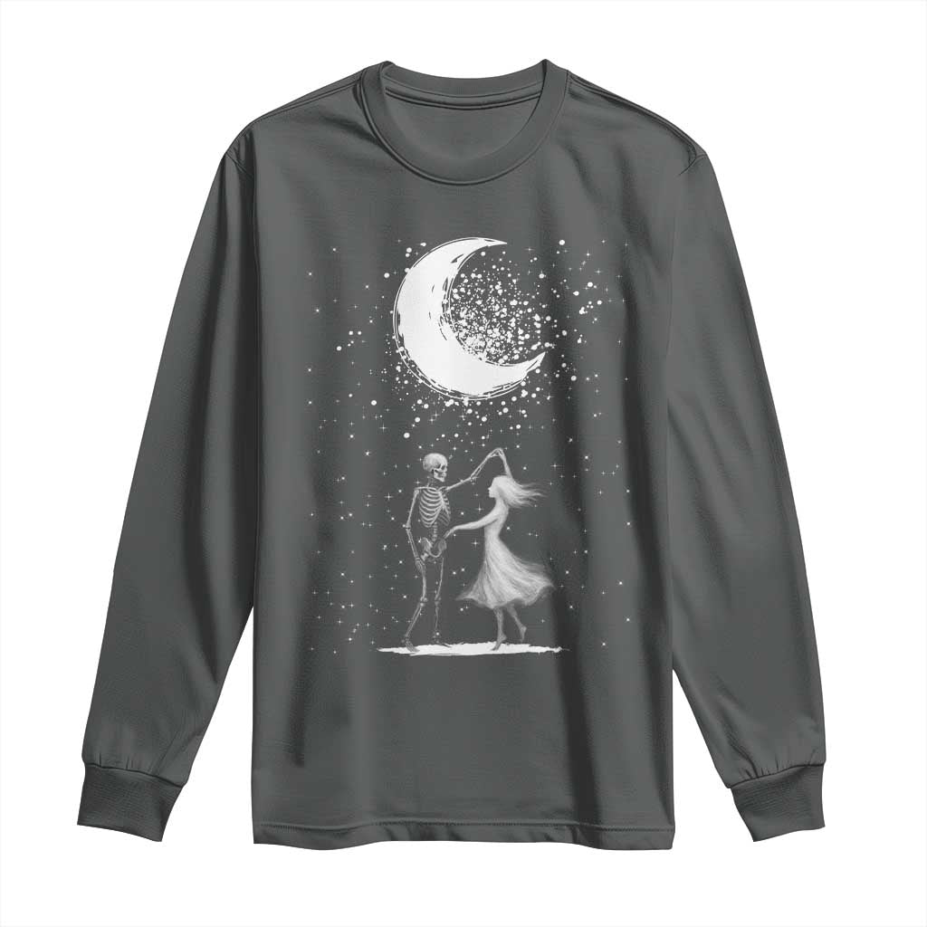 Skeleton Lover Dancing Under The Moon Dark Romantic Art Long Sleeve Shirt TS12 Dark Heather Print Your Wear