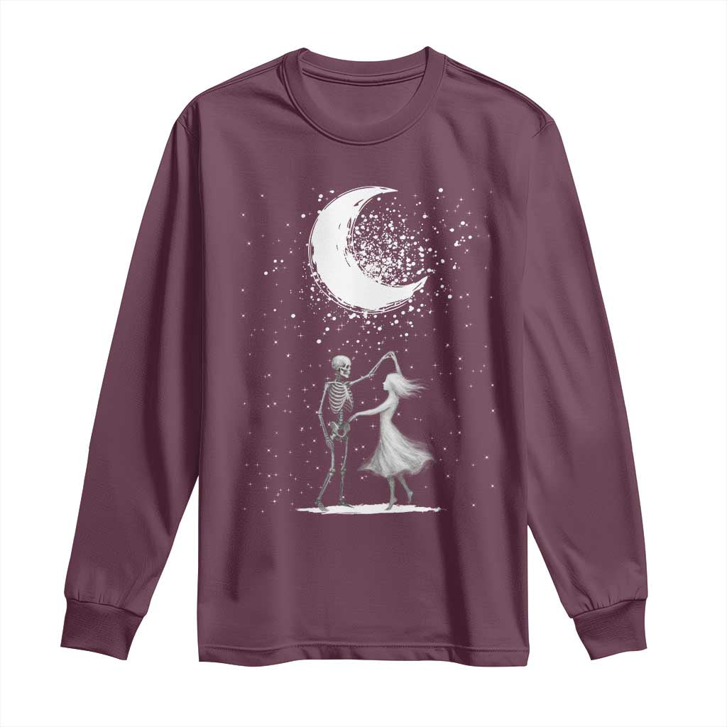 Skeleton Lover Dancing Under The Moon Dark Romantic Art Long Sleeve Shirt TS12 Maroon Print Your Wear