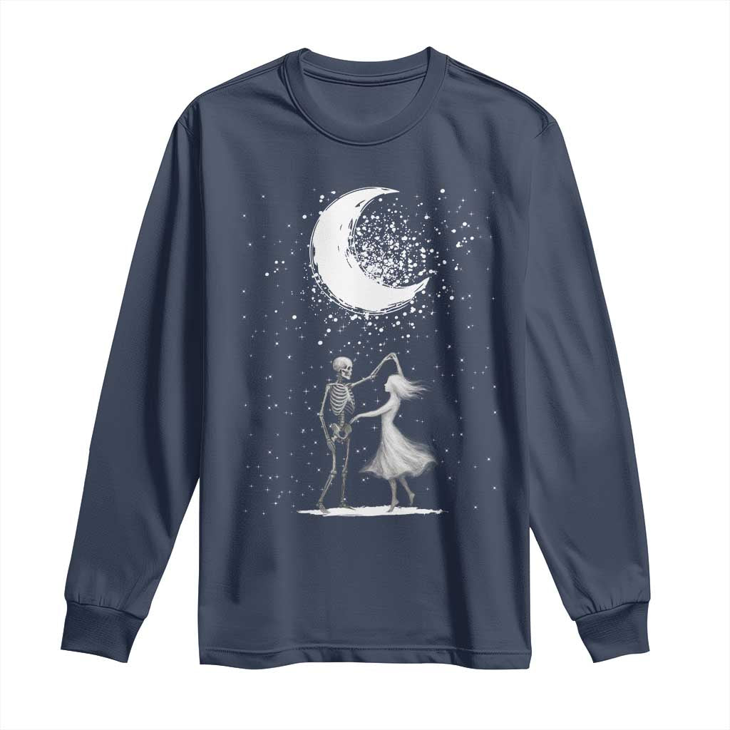 Skeleton Lover Dancing Under The Moon Dark Romantic Art Long Sleeve Shirt TS12 Navy Print Your Wear