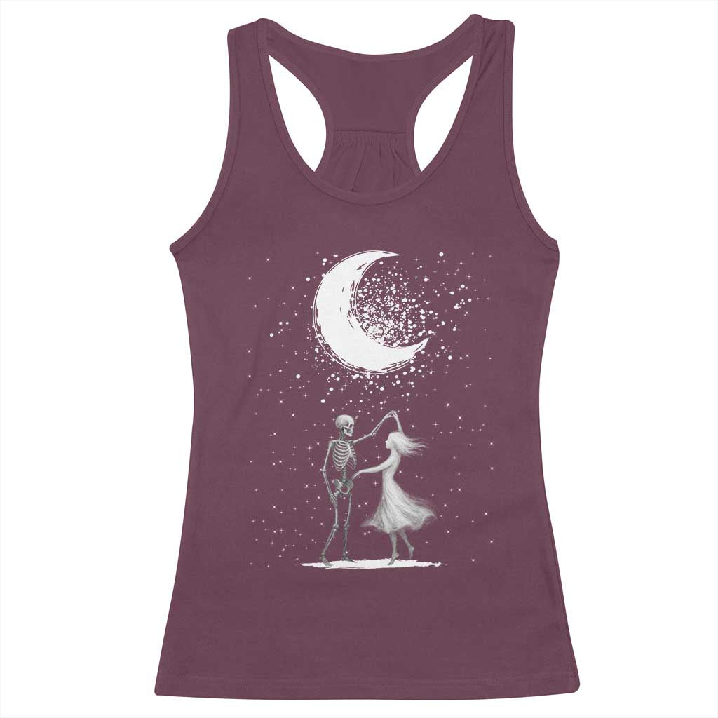 Skeleton Lover Dancing Under The Moon Dark Romantic Art Racerback Tank Top TS12 Maroon Print Your Wear