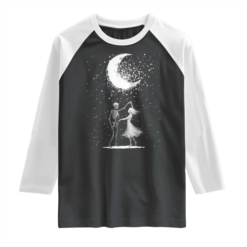 Skeleton Lover Dancing Under The Moon Dark Romantic Art Raglan Shirt TS12 Black White Print Your Wear