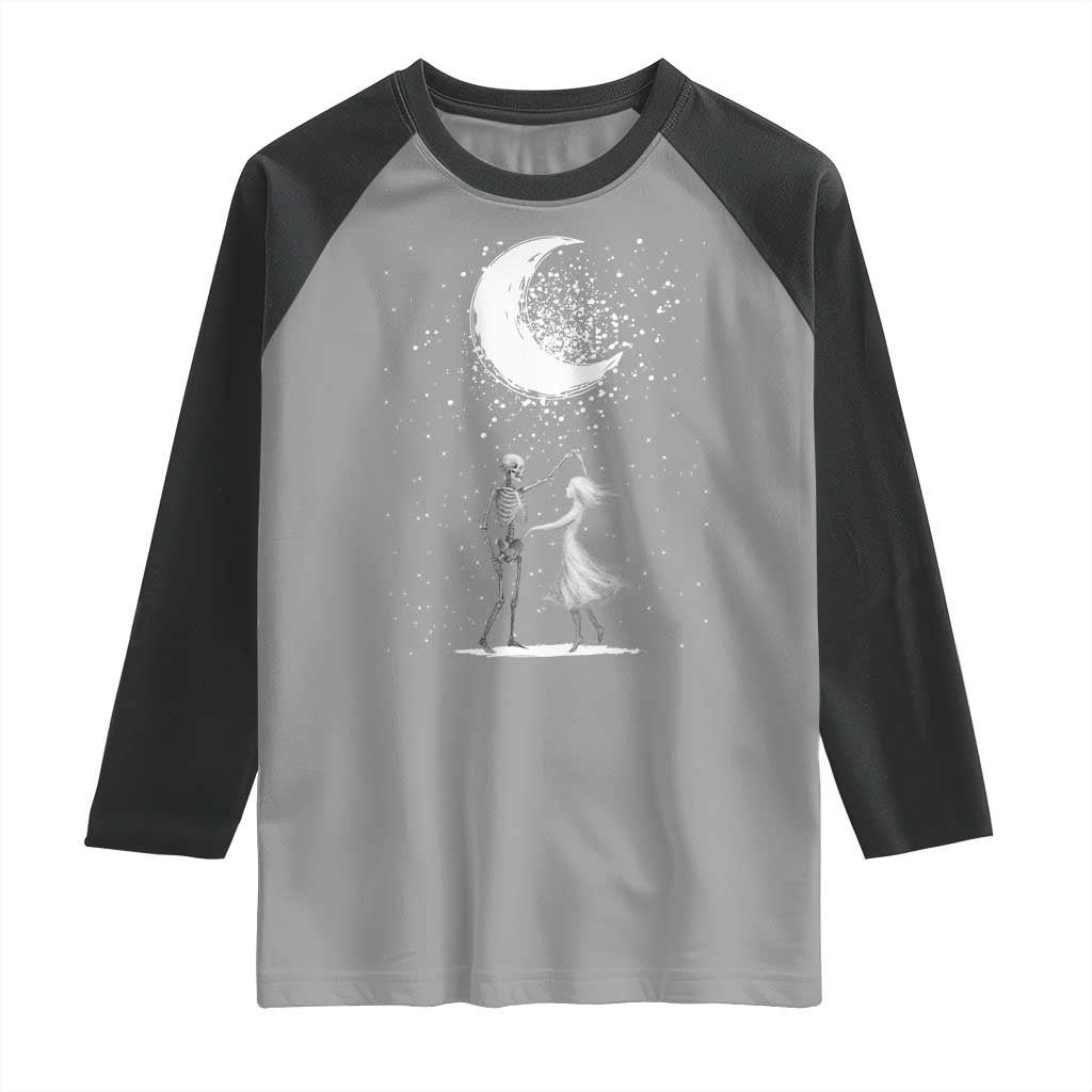Skeleton Lover Dancing Under The Moon Dark Romantic Art Raglan Shirt TS12 Sport Gray Black Print Your Wear