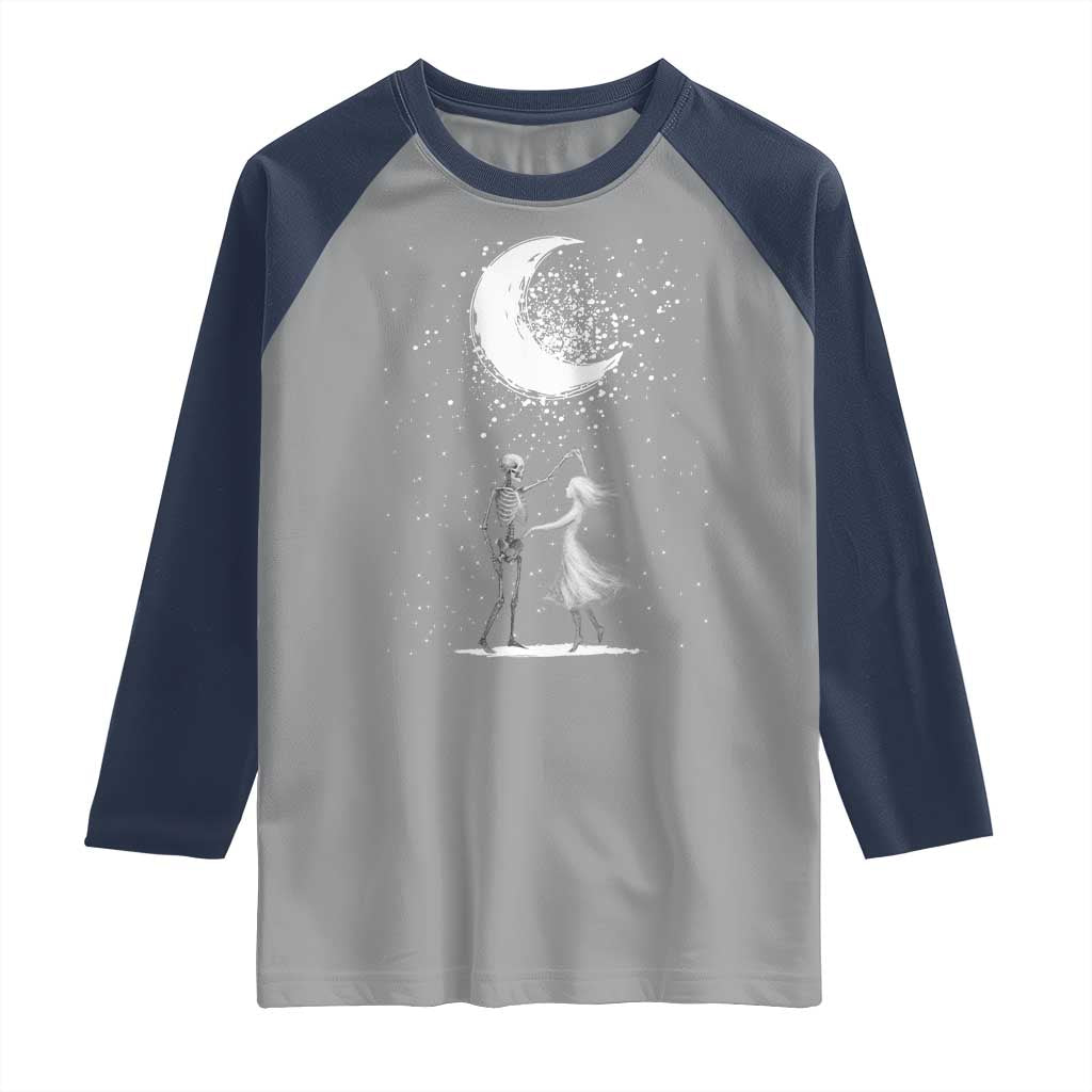Skeleton Lover Dancing Under The Moon Dark Romantic Art Raglan Shirt TS12 Sport Gray Navy Print Your Wear