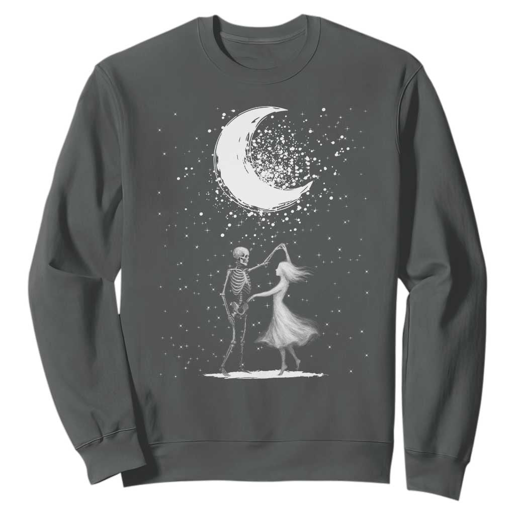 Skeleton Lover Dancing Under The Moon Dark Romantic Art Sweatshirt TS12 Dark Heather Print Your Wear