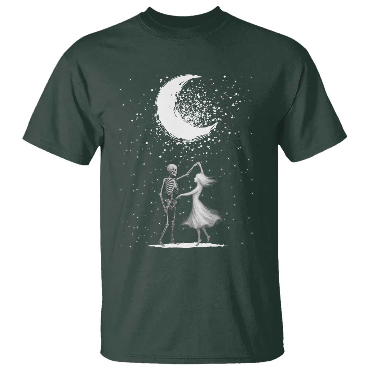 Skeleton Lover Dancing Under The Moon Dark Romantic Art T Shirt TS12 Dark Forest Green Print Your Wear