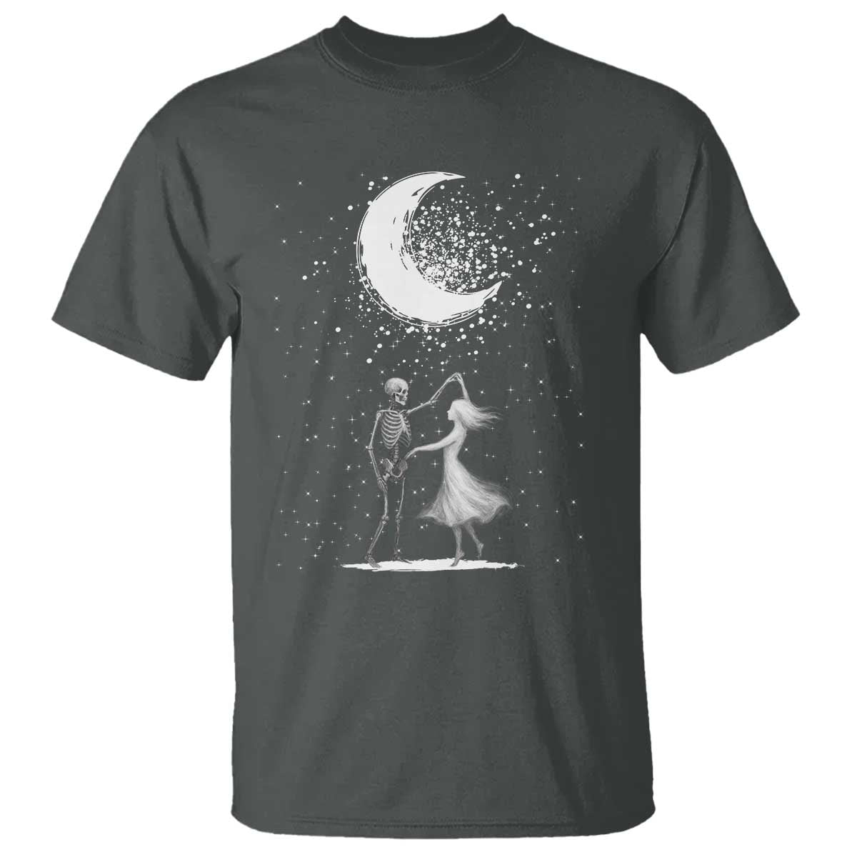Skeleton Lover Dancing Under The Moon Dark Romantic Art T Shirt TS12 Dark Heather Print Your Wear