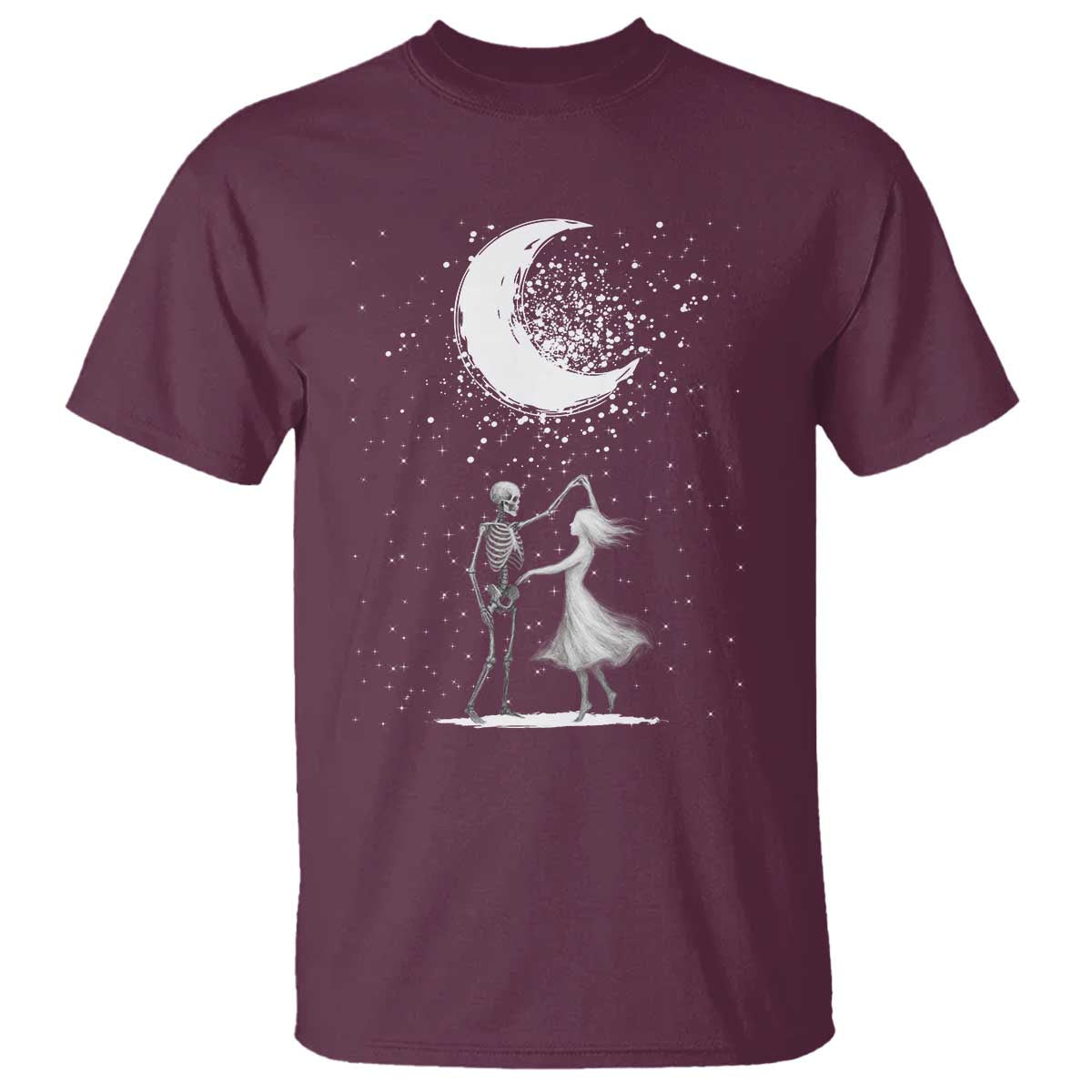 Skeleton Lover Dancing Under The Moon Dark Romantic Art T Shirt TS12 Maroon Print Your Wear