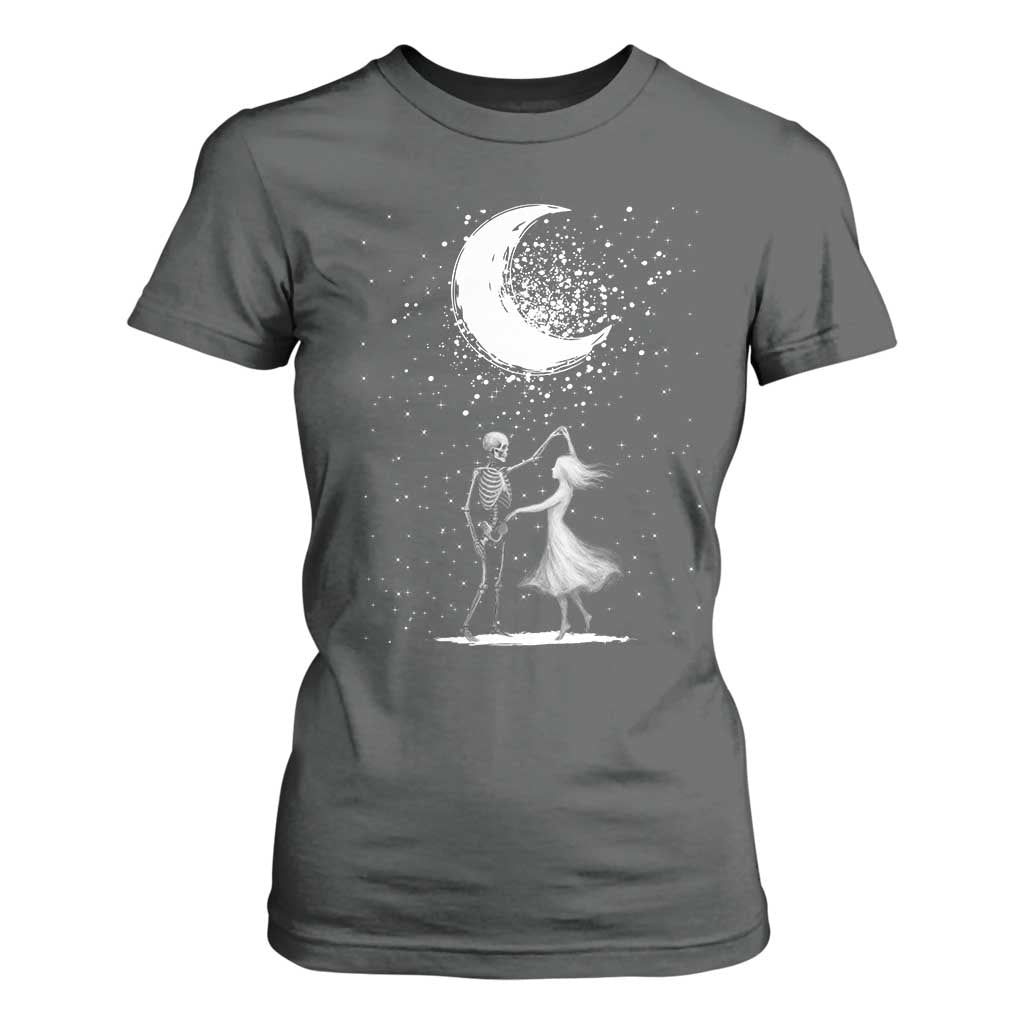 Skeleton Lover Dancing Under The Moon Dark Romantic Art T Shirt For Women TS12 Dark Heather Print Your Wear
