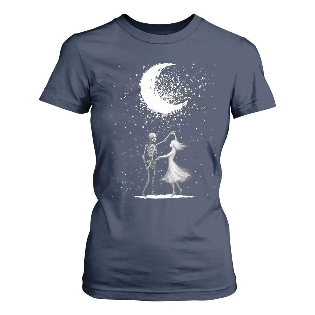 Skeleton Lover Dancing Under The Moon Dark Romantic Art T Shirt For Women TS12 Navy Print Your Wear