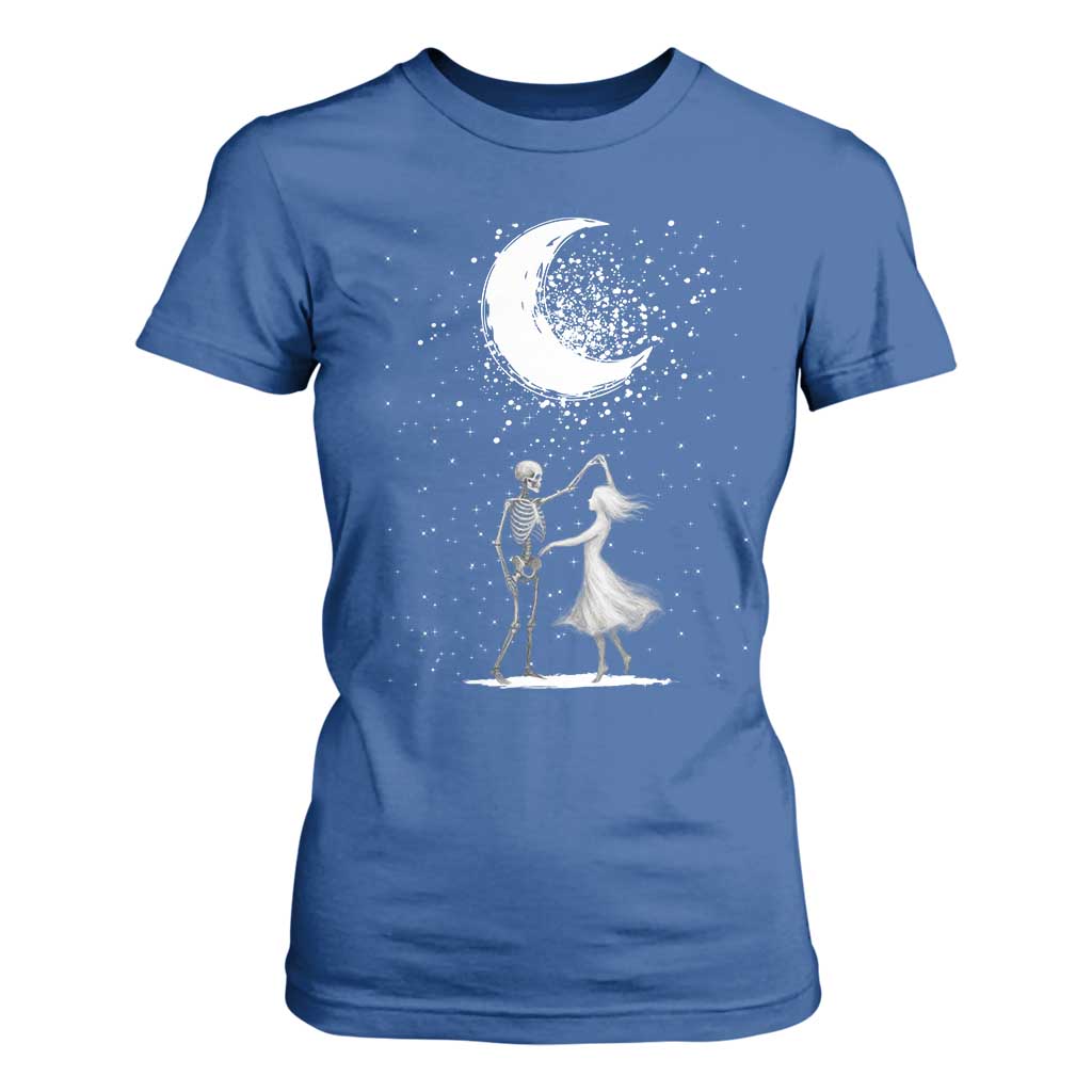 Skeleton Lover Dancing Under The Moon Dark Romantic Art T Shirt For Women TS12 Royal Blue Print Your Wear