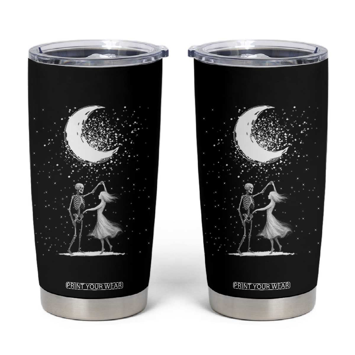 Skeleton Lover Dancing Under The Moon Dark Romantic Art Tumbler Cup TS12 Black Print Your Wear