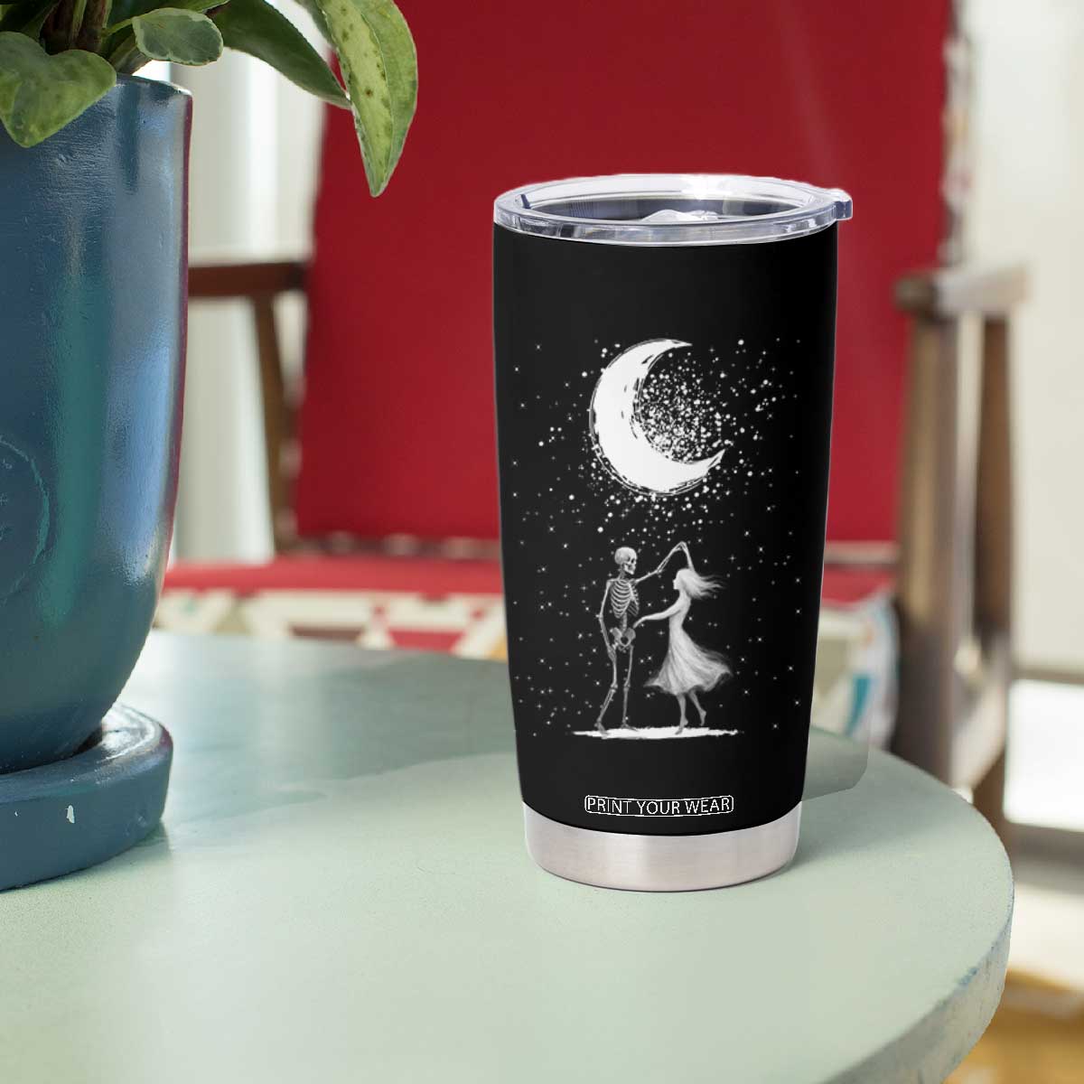 Skeleton Lover Dancing Under The Moon Dark Romantic Art Tumbler Cup TS12 Print Your Wear
