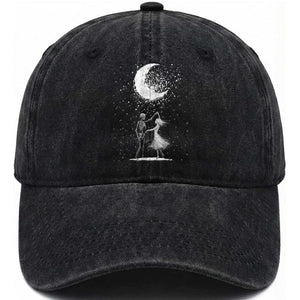 Skeleton Lover Dancing Under The Moon Dark Romantic Art Washed Cotton Baseball Cap TS12 Print Your Wear