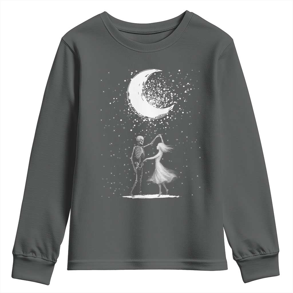 Skeleton Lover Dancing Under The Moon Dark Romantic Art Youth Sweatshirt TS12 Dark Heather Print Your Wear