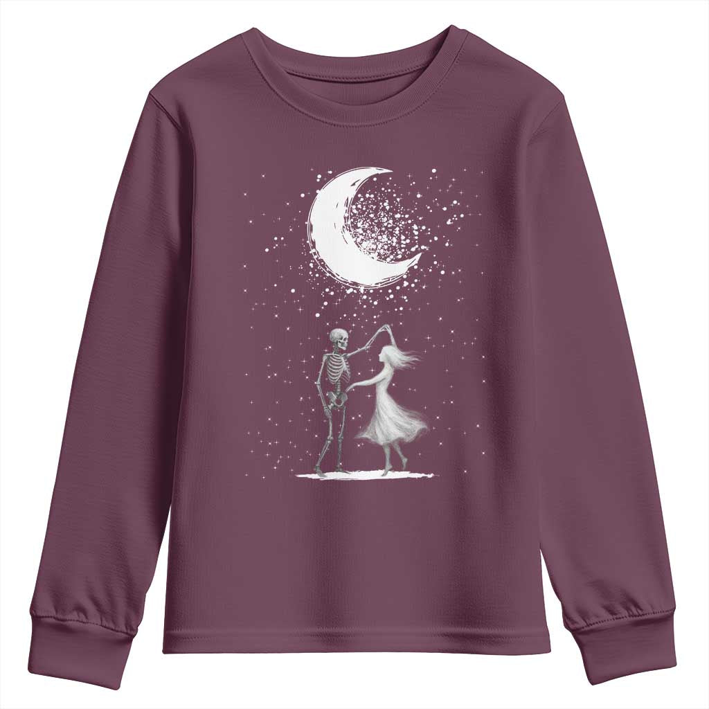 Skeleton Lover Dancing Under The Moon Dark Romantic Art Youth Sweatshirt TS12 Maroon Print Your Wear