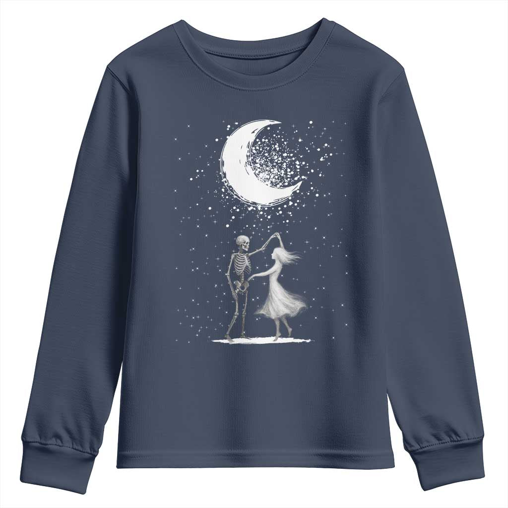 Skeleton Lover Dancing Under The Moon Dark Romantic Art Youth Sweatshirt TS12 Navy Print Your Wear