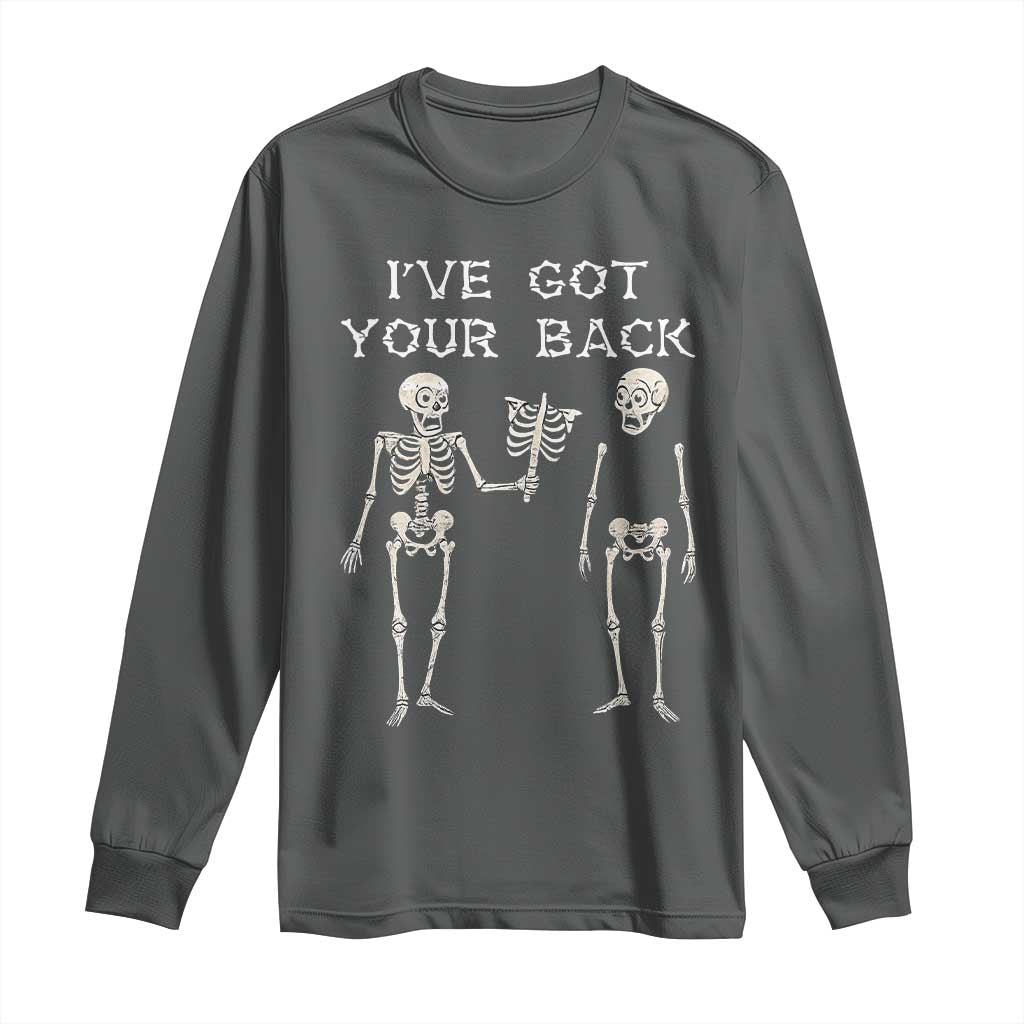 Funny Skeleton Long Sleeve Shirt I Have Got Your Back Bone Pun TS12 Dark Heather Print Your Wear