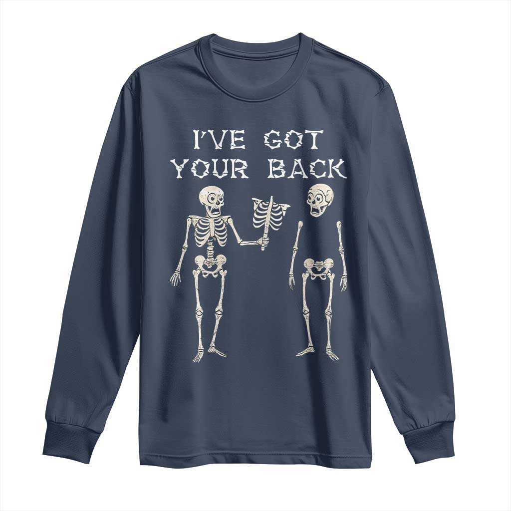 Funny Skeleton Long Sleeve Shirt I Have Got Your Back Bone Pun TS12 Navy Print Your Wear