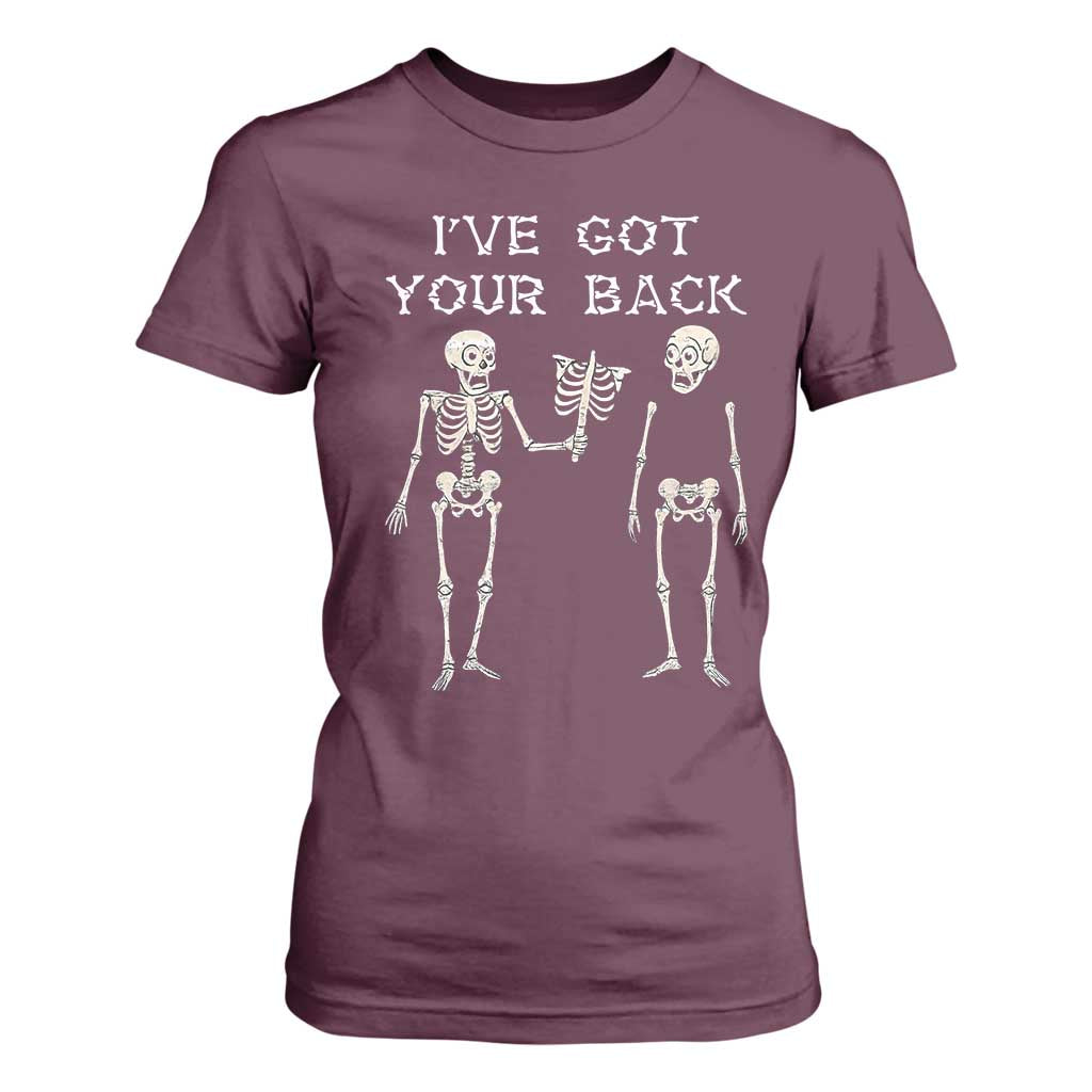 Funny Skeleton T Shirt For Women I Have Got Your Back Bone Pun TS12 Maroon Print Your Wear