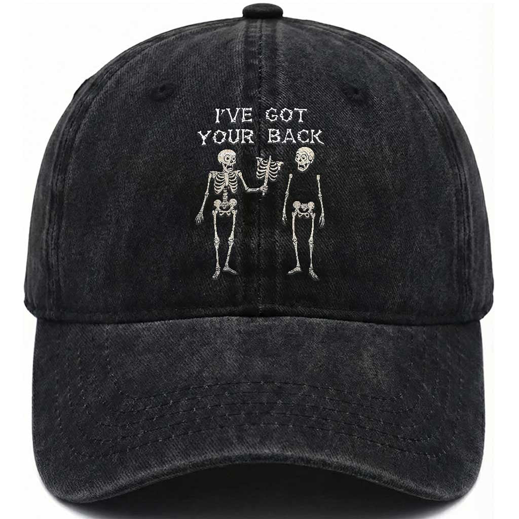 Funny Skeleton Washed Cotton Baseball Cap I Have Got Your Back Bone Pun TS12 Print Your Wear