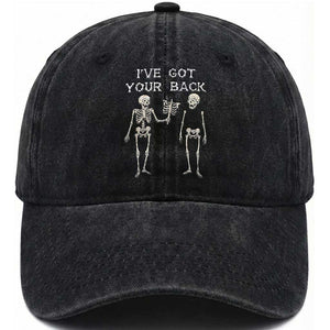 Funny Skeleton Washed Cotton Baseball Cap I Have Got Your Back Bone Pun TS12 Print Your Wear