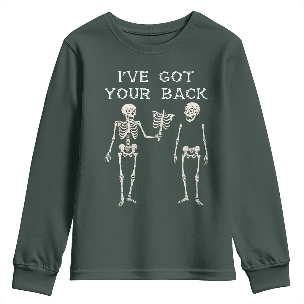Funny Skeleton Youth Sweatshirt I Have Got Your Back Bone Pun TS12 Dark Forest Green Print Your Wear