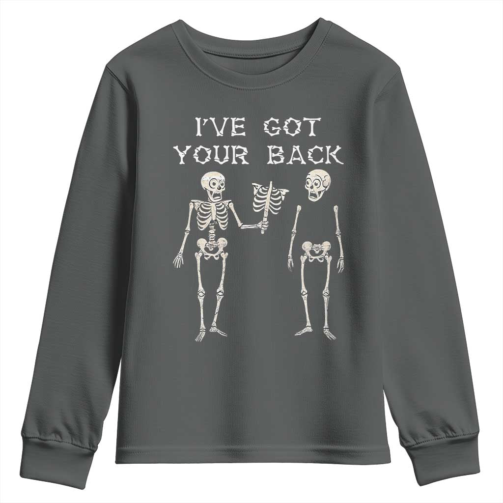 Funny Skeleton Youth Sweatshirt I Have Got Your Back Bone Pun TS12 Dark Heather Print Your Wear