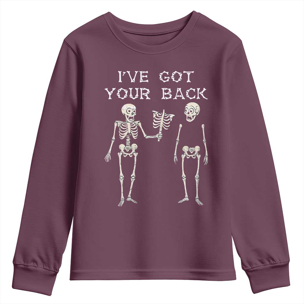 Funny Skeleton Youth Sweatshirt I Have Got Your Back Bone Pun TS12 Maroon Print Your Wear