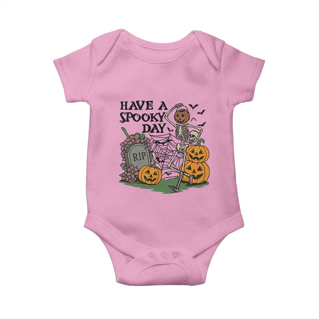 Funny Halloween Skeleton Baby Onesie Have A Spooky Day TS12 Light Pink Print Your Wear