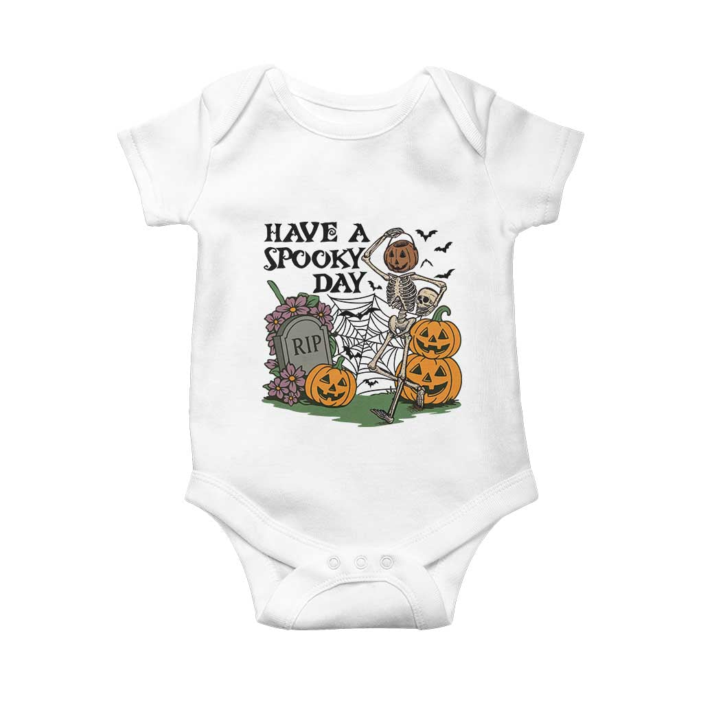 Funny Halloween Skeleton Baby Onesie Have A Spooky Day TS12 White Print Your Wear