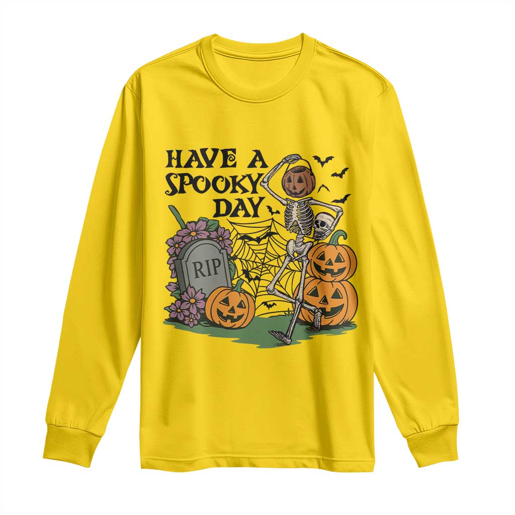 Funny Halloween Skeleton Long Sleeve Shirt Have A Spooky Day TS12 Daisy Print Your Wear