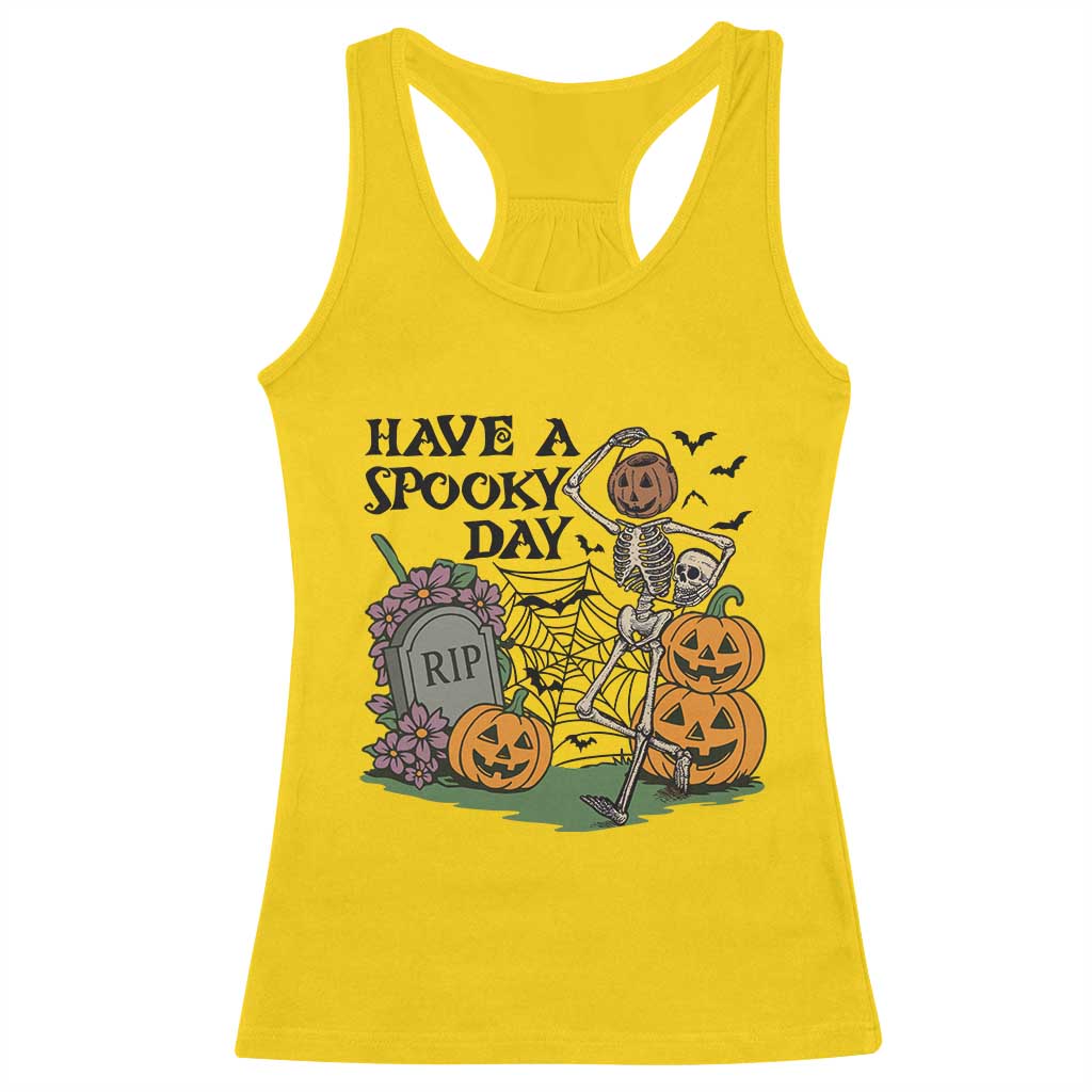 Funny Halloween Skeleton Racerback Tank Top Have A Spooky Day TS12 Daisy Print Your Wear