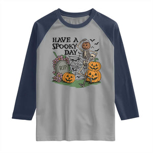 Funny Halloween Skeleton Raglan Shirt Have A Spooky Day TS12 Sport Gray Navy Print Your Wear