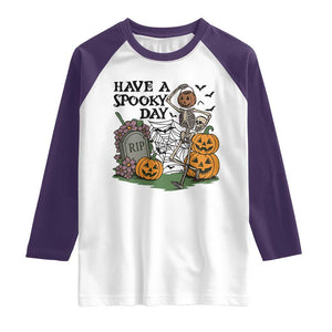 Funny Halloween Skeleton Raglan Shirt Have A Spooky Day TS12 White Purple Print Your Wear