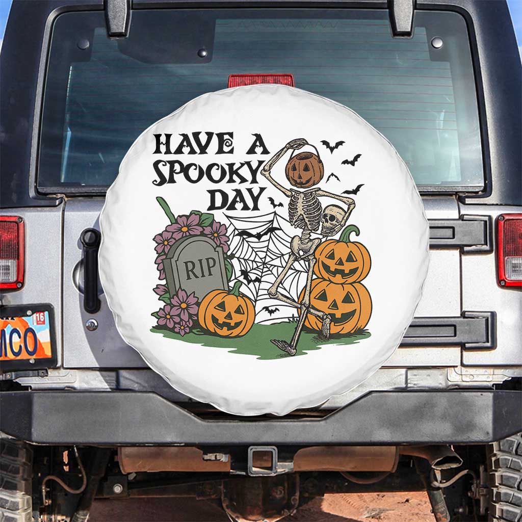 Funny Halloween Skeleton Spare Tire Cover Have A Spooky Day TS12 No hole White Print Your Wear