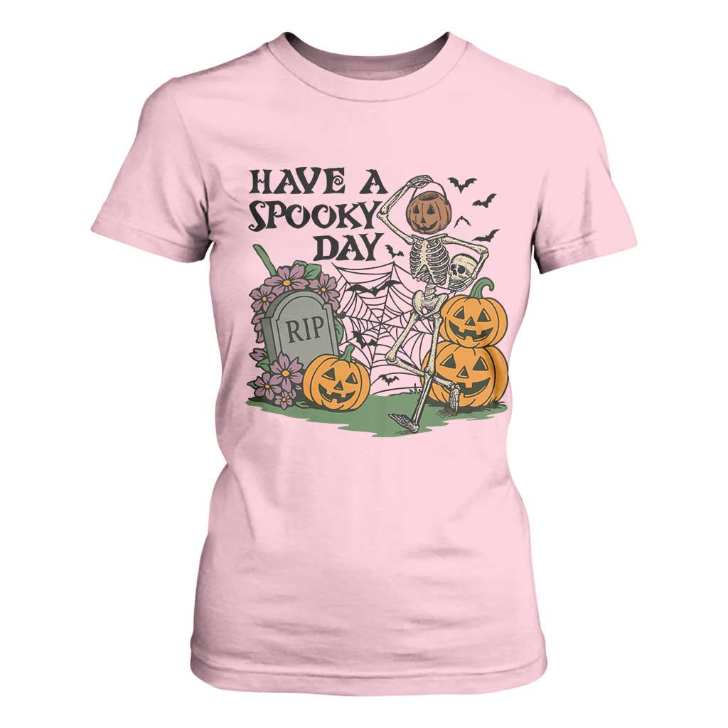 Funny Halloween Skeleton T Shirt For Women Have A Spooky Day TS12 Light Pink Print Your Wear