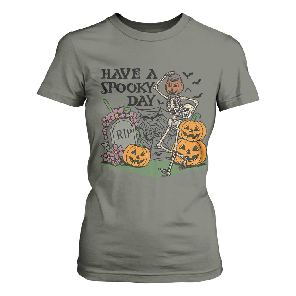 Funny Halloween Skeleton T Shirt For Women Have A Spooky Day TS12 Military Green Print Your Wear