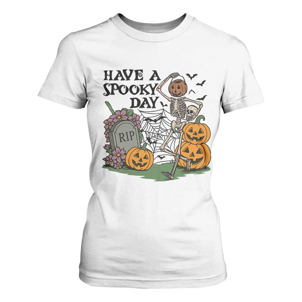 Funny Halloween Skeleton T Shirt For Women Have A Spooky Day TS12 White Print Your Wear