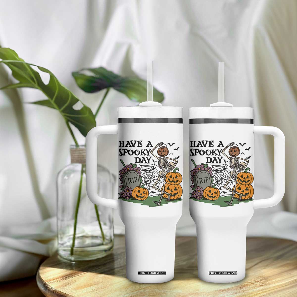 Funny Halloween Skeleton Tumbler With Handle Have A Spooky Day TS12 Print Your Wear