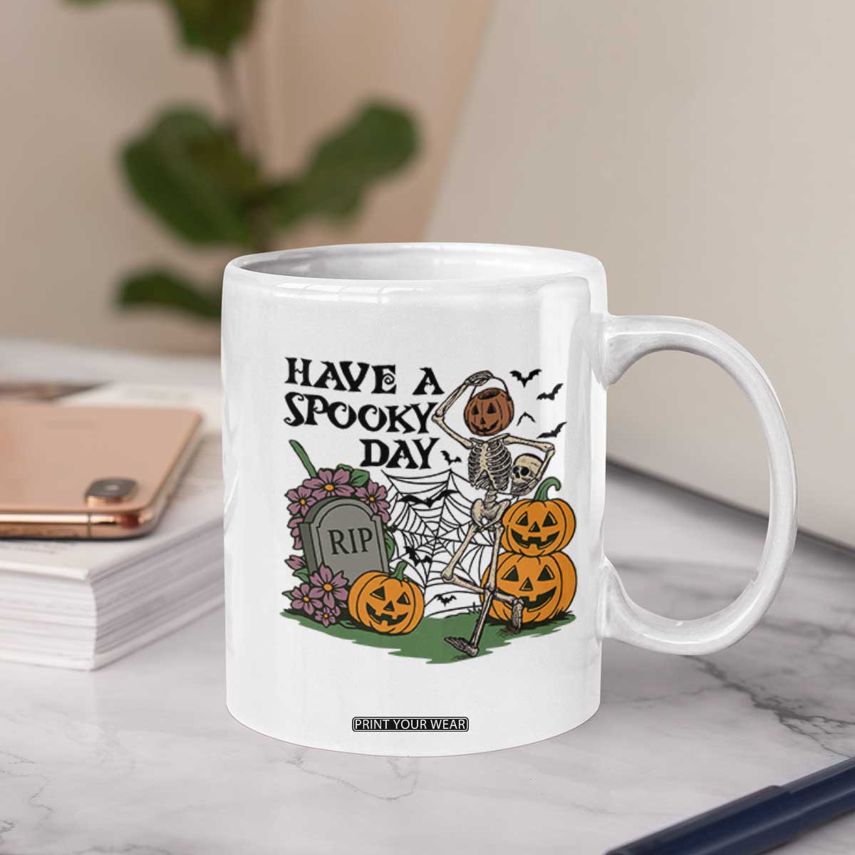 Funny Halloween Skeleton Coffee Mug Have A Spooky Day TS12 Print Your Wear