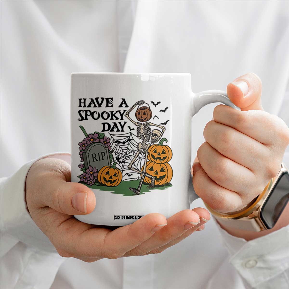 Funny Halloween Skeleton Coffee Mug Have A Spooky Day TS12 Print Your Wear