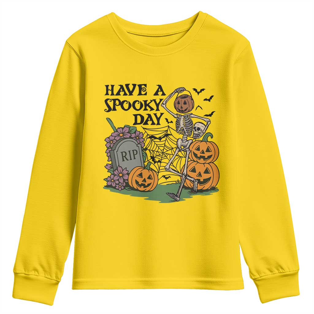 Funny Halloween Skeleton Youth Sweatshirt Have A Spooky Day TS12 Daisy Print Your Wear