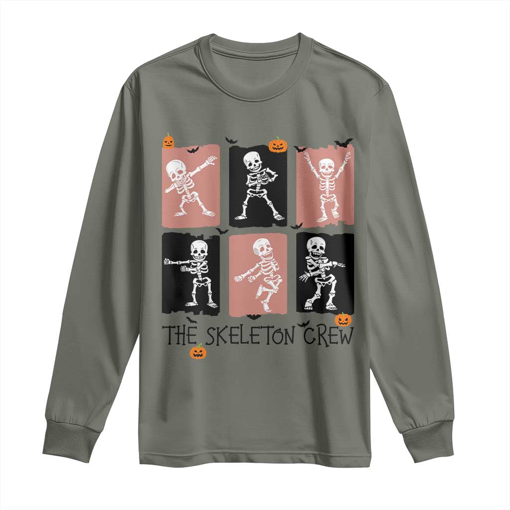 Funny The Skeleton Crew Long Sleeve Shirt Dancing Skeletons Halloween For Boys Girl Kids TS12 Military Green Print Your Wear