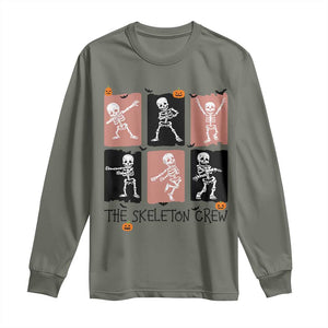 Funny The Skeleton Crew Long Sleeve Shirt Dancing Skeletons Halloween For Boys Girl Kids TS12 Military Green Print Your Wear