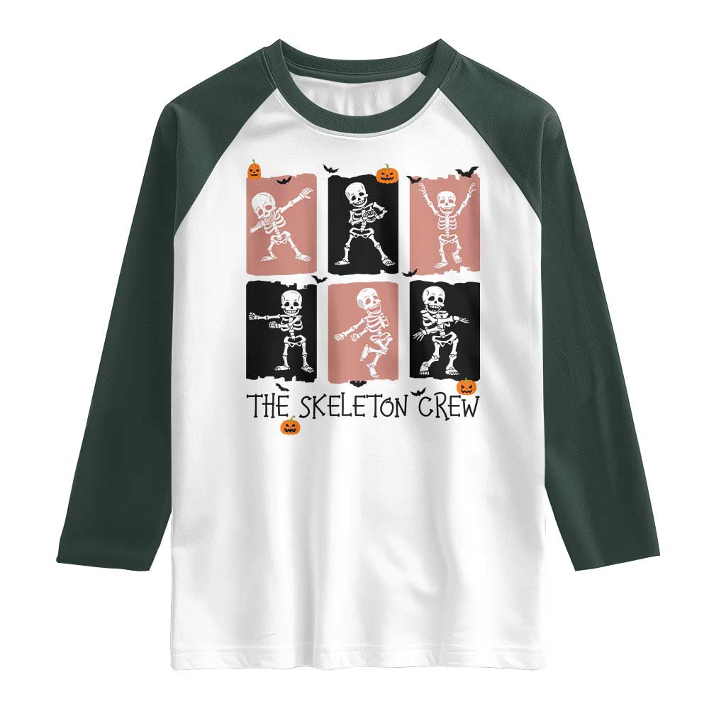 Funny The Skeleton Crew Raglan Shirt Dancing Skeletons Halloween For Boys Girl Kids TS12 White Dark Forest Green Print Your Wear