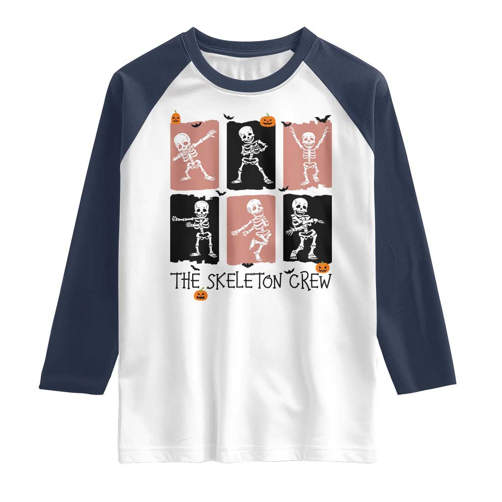 Funny The Skeleton Crew Raglan Shirt Dancing Skeletons Halloween For Boys Girl Kids TS12 White Navy Print Your Wear