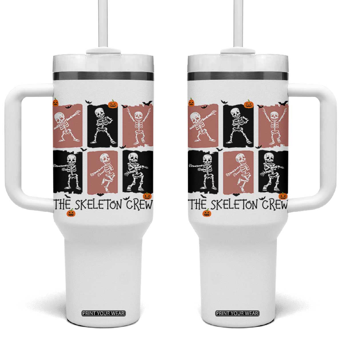 Funny The Skeleton Crew Tumbler With Handle Dancing Skeletons Halloween For Boys Girl Kids TS12 One Size: 40 oz White Print Your Wear