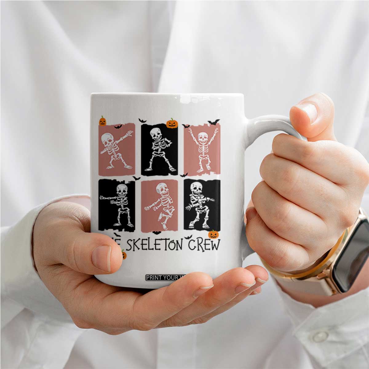 Funny The Skeleton Crew Coffee Mug Dancing Skeletons Halloween For Boys Girl Kids TS12 Print Your Wear