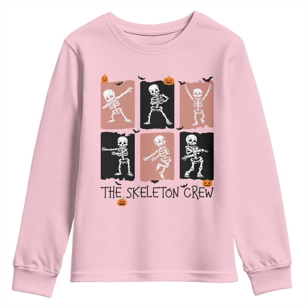 Funny The Skeleton Crew Youth Sweatshirt Dancing Skeletons Halloween For Boys Girl Kids TS12 Light Pink Print Your Wear